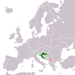 Map indicating locations of Croatia and Kosovo