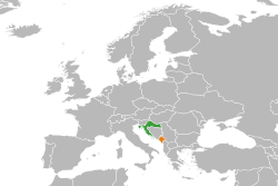 Map indicating locations of Croatia and Montenegro