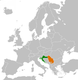 Map indicating locations of Croatia and Serbia