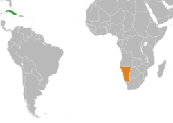 Map indicating locations of Cuba  and  Namibia