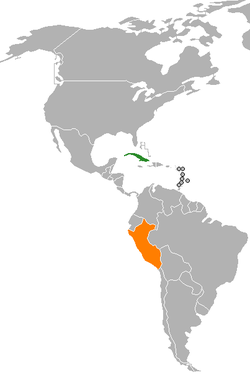 Map indicating locations of Cuba and Peru