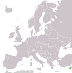 Map indicating locations of Cyprus and Malta