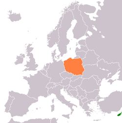 Map indicating locations of Cyprus and Poland