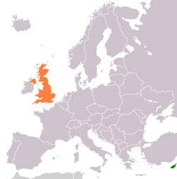 Map indicating locations of Cyprus and United Kingdom