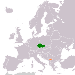 Map indicating locations of Czech Republic and Kosovo