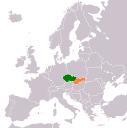 Map indicating locations of Czech Republic and Slovakia