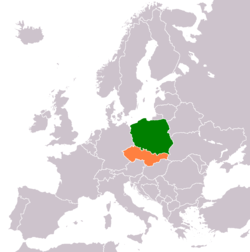 Map indicating locations of Czechoslovakia and Poland