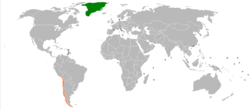 Map indicating locations of Denmark and Chile
