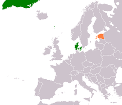 Map indicating locations of Denmark and Estonia