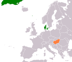 Map indicating locations of Denmark and Hungary
