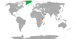 Map indicating locations of Denmark and Kenya