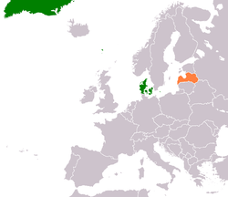 Map indicating locations of Denmark and Latvia
