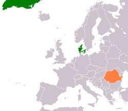 Map indicating locations of Denmark and Romania