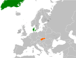 Map indicating locations of Denmark and Slovakia