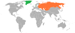 Map indicating locations of Denmark and Soviet Union