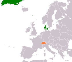 Map indicating locations of Denmark and Switzerland