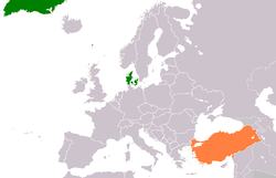 Map indicating locations of Denmark and Turkey