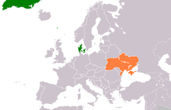 Map indicating locations of Denmark and Ukraine
