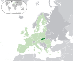 Location of  Slovakia  (dark green)– in Europe  (light green & dark grey)– in the European Union  (light green)  —  [Legend]