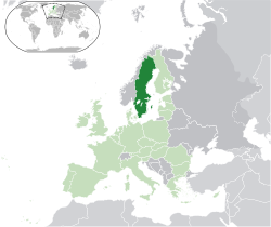 Location of  Sweden  (dark green)– in Europe  (green & dark grey)– in the European Union  (green)  —  [Legend]
