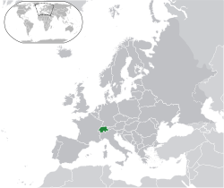 Location of  Switzerland  (green)in Europe  (dark grey)  —  [Legend]