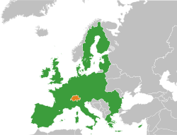 Map indicating locations of European Union and Switzerland