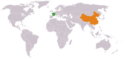Map indicating locations of France and China