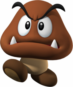 Goombas are typically coloured brown, featuring two feet and no arms.