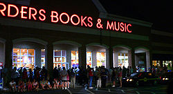 A large crowd of fans wait outside of a Borders store in Delaware, waiting for the release of Harry Potter and the Half-Blood Prince.