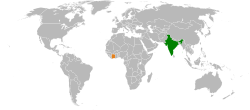 Map indicating locations of India and Côte d'Ivoire
