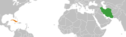 Map indicating locations of Iran and Cuba