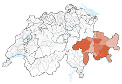 Map of Switzerland, location of Graubünden highlighted