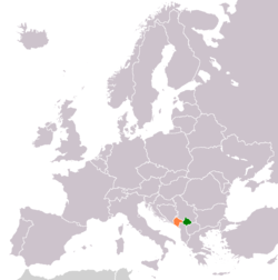 Map indicating locations of Kosovo and Montenegro