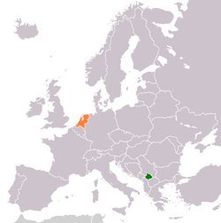 Map indicating locations of Kosovo and Netherlands