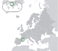 Location of  Andorra  (green)in Europe  (dark grey)  —  [Legend]