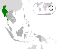 Location of Burma (green) within ASEAN (dark grey)