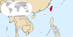 A map depicting the location of the Republic of China in East Asia and in the World.