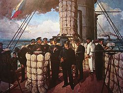 Admiral Tōgō on the bridge of Mikasa