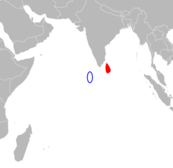 Map indicating locations of Maldives and Sri Lanka