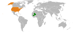 Map indicating locations of Mali and USA