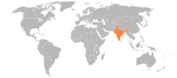 Map indicating locations of Malta and India