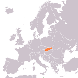 Map indicating locations of Malta and Slovakia