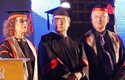 Sir Martin Gilbert (center) being awarded Hon. Doctor at Ben Gurion University, Beer Sheva, Israel