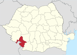 Administrative map of Romania with Mehedinţi county highlighted