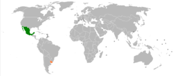 Map indicating locations of Mexico and Uruguay