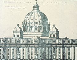 This engraving shows the chancel end of the building much as it was built, except that the dome in this picture is completely semi-circular, not ovoid