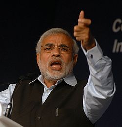 Narendra Modi, Chief Minister of Gujarat, India, speaks during the welcome lunch at the World Economic Forum's India Economic Summit 2008 in New Delhi