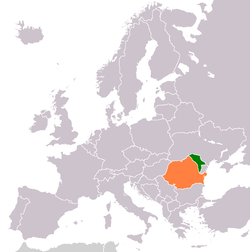 Map indicating locations of Moldova  and Romania