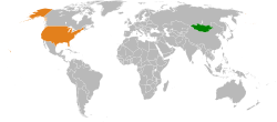 Map indicating locations of Mongolia and USA