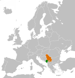 Map indicating locations of Montenegro and Serbia